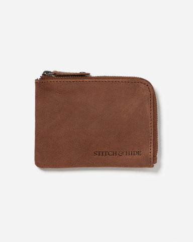 STITCH & HIDE LEATHER HENDRIX ZIP WALLET CAFE BROWN