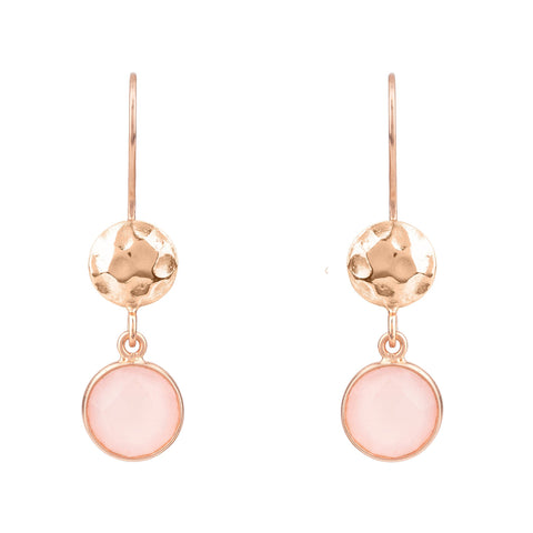 Latelita London Circle & Hammer Earrings Pink Rosegold Rose Quartz