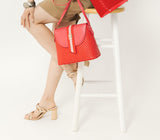 Gunas New York Kate Red Vegan Basket Weave Crossbody Shoulder Bag