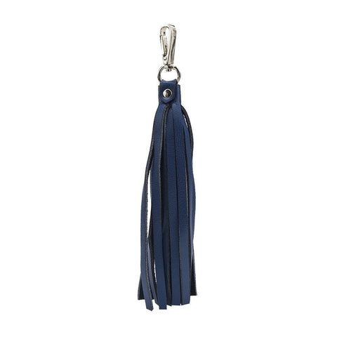 ClaudiaG Fringe Power Leather Bag Charm Keyring Sapphire Silver