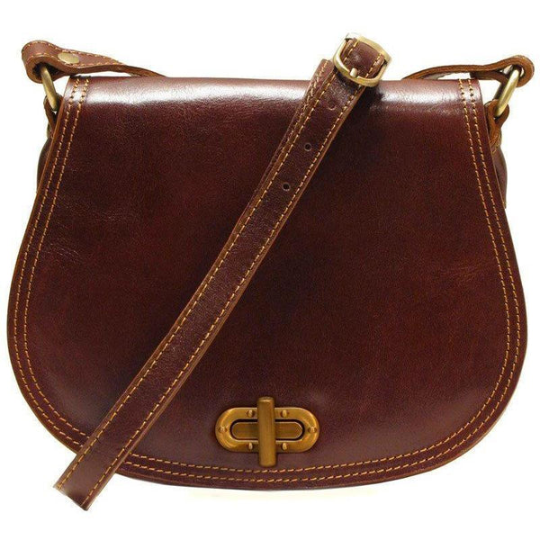 Floto Italian Leather Saddle Bag Cross Body Women's Bag brown