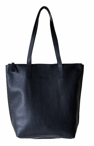 HOOPLA LEATHER SMALL ZIP TOTE BLACK