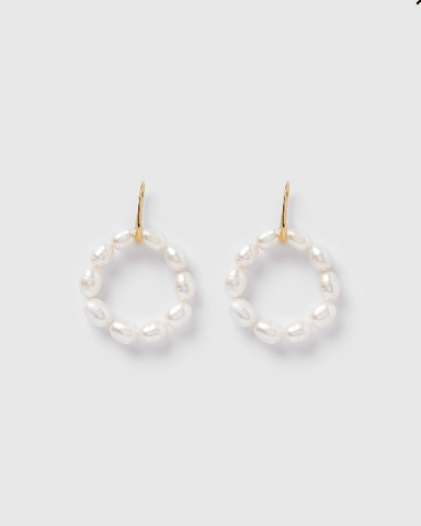 Izoa Elizabeth Hoop Earrings Gold Pearl