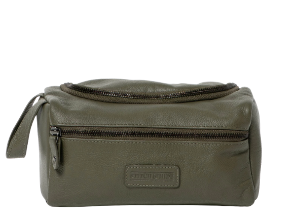 Stitch & Hide Leather Jett Toiletry Bag Olive Green