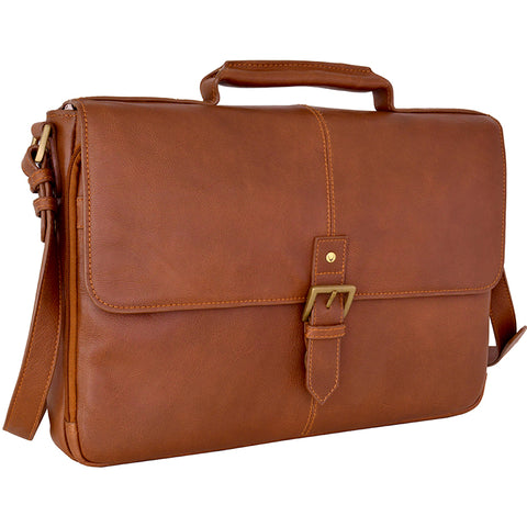 Hidesign Charles Leather 15" Laptop Compatible Briefcase Work Bag Tan