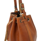 FLOTO Leather Chianti Mini Bucket Bag Tobacco Brown