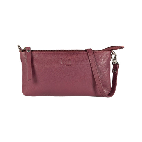K0013NB | Women's shoulder bag in genuine full-grain leather with a light grain. Removable shoulder strap. Polished nickel accessories. Mauve color. Dimensions: 20 x 10.5 x 2 cm. Packaging: Non-woven bag-0