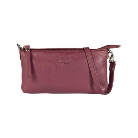 K0013NB | Women's shoulder bag in genuine full-grain leather with a light grain. Removable shoulder strap. Polished nickel accessories. Mauve color. Dimensions: 20 x 10.5 x 2 cm. Packaging: Non-woven bag-0