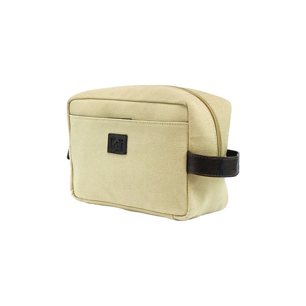 K0014GB | Canvas/Vera full-grain leather beauty case, foxed. Rope/Brown head color. Side handle. Zipper closure. Dimensions: 24 x 15 x 9 cm. Packaging: Tnt bag.-0