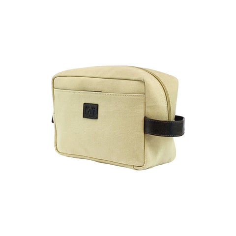 K0014GB | Canvas/Vera full-grain leather beauty case, foxed. Rope/Brown head color. Side handle. Zipper closure. Dimensions: 24 x 15 x 9 cm. Packaging: Tnt bag.-0