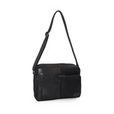 K0022AB | Messenger made of Canvas/Vera Leather, full-grain, ruffled - Color Black. Nickel Antiqued accessories, Zip top closure. Dimensions: 35 x 26 x 10 cm. Packaging: Tnt bag-1