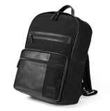 K0023AB | Canvas/Genuine Leather Laptop Backpack, Full Grain, Milled - Black. Antique Nickel Accessories, Zip Closure. Dimensions: 29 x 40 x 15 cm. Packaging: Non-woven Bag-0