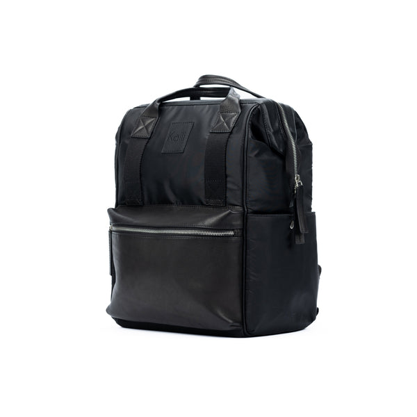 K0037AB | Waterproof Nylon Backpack/Full Grain Leather with Light Grain - Black Color - Polished Nickel Accessories. Dimensions: 27 x 39 x 19 cm - Packaging: Tnt bag-0