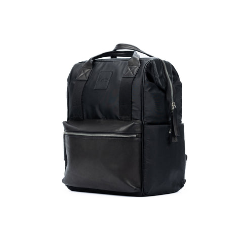 K0037AB | Waterproof Nylon Backpack/Full Grain Leather with Light Grain - Black Color - Polished Nickel Accessories. Dimensions: 27 x 39 x 19 cm - Packaging: Tnt bag-0