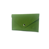 K0040EB | Flap pouch Made in Italy in genuine full-grain leather, dollar grain - Green color - Dimensions: 13 x 8 x 0.5 cm - Packaging: Rigid bottom/lid gift box-1