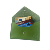 K0040EB | Flap pouch Made in Italy in genuine full-grain leather, dollar grain - Green color - Dimensions: 13 x 8 x 0.5 cm - Packaging: Rigid bottom/lid gift box-0