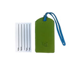 K0041EOB | Two-tone luggage tag Made in Italy in genuine full-grain leather, dollar grain - Color: Green/Light Blue - Dimensions: 6.5 x 12 cm - Packaging: Rigid bottom/lid gift box-2