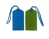 K0041EOB | Two-tone luggage tag Made in Italy in genuine full-grain leather, dollar grain - Color: Green/Light Blue - Dimensions: 6.5 x 12 cm - Packaging: Rigid bottom/lid gift box-0