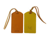 K0041LRB | Two-tone luggage tag Made in Italy in genuine full-grain leather, dollar grain - Orange/Yellow color - Dimensions: 6.5 x 12 cm - Packaging: Rigid bottom/lid gift box-0