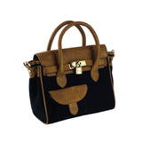 K0042ACB | Mini Canvas/Genuine Leather Handbag Made in Italy. Removable shoulder strap. Antique Brass metal snap hook attachments. Color: Black. Dimensions: 24 x 20 x 12 cm.-2