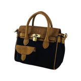 K0042ACB | Mini Canvas/Genuine Leather Handbag Made in Italy. Removable shoulder strap. Antique Brass metal snap hook attachments. Color: Black. Dimensions: 24 x 20 x 12 cm.-3