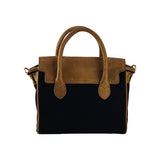 K0042ACB | Mini Canvas/Genuine Leather Handbag Made in Italy. Removable shoulder strap. Antique Brass metal snap hook attachments. Color: Black. Dimensions: 24 x 20 x 12 cm.-4
