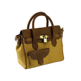 K0042BACB | Mini Canvas/Genuine Leather Handbag Made in Italy. Removable shoulder strap. Antique Brass metal snap hook attachments. Hazelnut color. Dimensions: 24 x 20 x 12 cm.-2