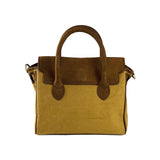 K0042BACB | Mini Canvas/Genuine Leather Handbag Made in Italy. Removable shoulder strap. Antique Brass metal snap hook attachments. Hazelnut color. Dimensions: 24 x 20 x 12 cm.-4