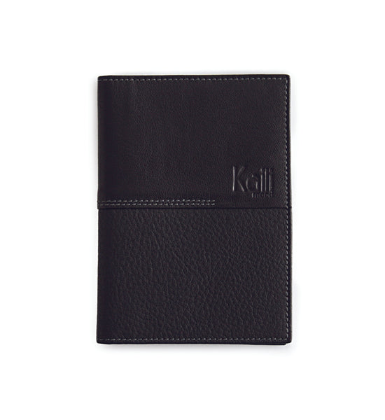 K10122AB | Document Holder + Passport Holder in Genuine Full-Grain Leather, Dollar Grain/Smooth. Color: Black. Closed Dimensions: 10 x 14 x 1 cm - Packaging: Rigid Gift Box with bottom/lid-0