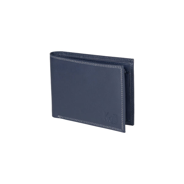 K10203DB | Men's wallet in genuine full-grain leather with a light grain. Blue color. Coin pocket. Closed dimensions: 12.5 x 9.3 x 1 cm. Packaging: Rigid gift box with bottom/lid-0