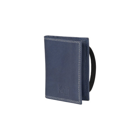 K10217DB | Credit Card Holder in genuine full-grain leather, with light grain. Blue color. Elastic closure. Size when closed: 7 x 9.8 x 0.5 cm. Packaging: hard bottom/cover Gift Box-0