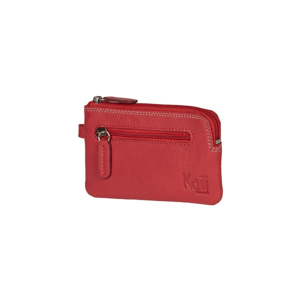 K10218VB | Genuine Leather Keychain/Coin Purse, Red. Zipper closure. Polished nickel accessories. Dimensions: 12 x 7 x 0.5 cm. Packaging: Rigid gift box with bottom/lid.-0