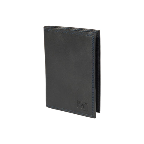 K10222AB | Document Holder + Passport in Genuine Full-Grain Leather, with a Light Grain. Black. Closed Dimensions: 10 x 14 x 1 cm - Packaging: Rigid Gift Box with Bottom/Lid-0