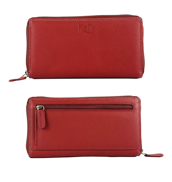 K10238VB | Women's wallet in genuine full-grain leather with a light grain. Color: Red. Closed dimensions: 18.5 x 10 x 2.5 cm. Packaging: Rigid gift box with bottom/lid-0