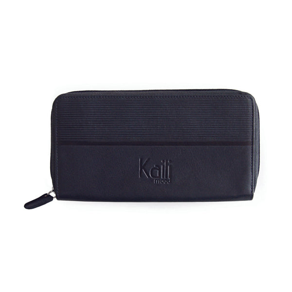 K10438DB | Women's Wallet in Smooth, Full-Grain Genuine Leather. Blue. All-over hot stamping. Closed dimensions: 18.5 x 10 x 2.5 cm. Packaging: Rigid Gift Box with bottom/lid-0
