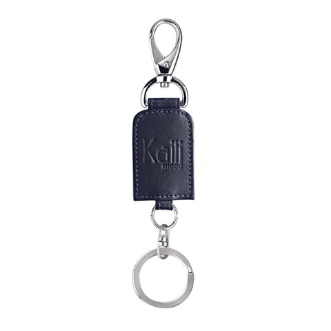 K10542FB | Keychain in smooth, full-grain genuine leather. Color: Gray. Polished nickel accessories. Total dimensions: 3 x 16 x 0.5 cm. Packaging: Rigid gift box with bottom/lid-0