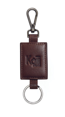 K10650BB | Keychain in genuine full-grain leather, milled. Dark brown color. Antique nickel accessories. Total dimensions: 4 x 15 x 0.5 cm. Packaging: Rigid gift box with bottom/lid-0