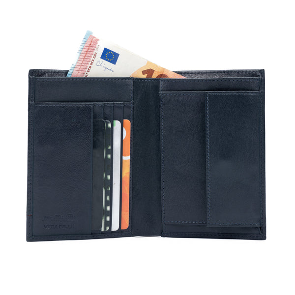 K11027DB | Men's Genuine Leather Wallet with Pocket, Blue-0