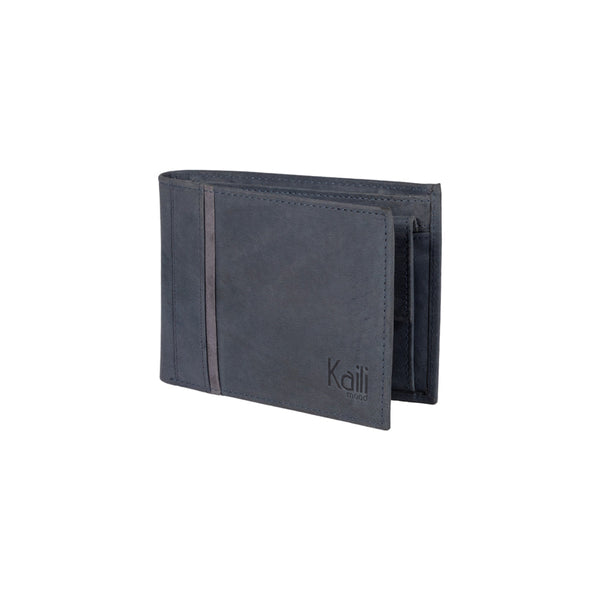 K12203DF | Men's wallet in genuine full-grain leather, Naked. Blue color. RFID protection. Size when closed: 12.5 x 9.5 x 2 cm. Packaging: gift box bottom/cover-0