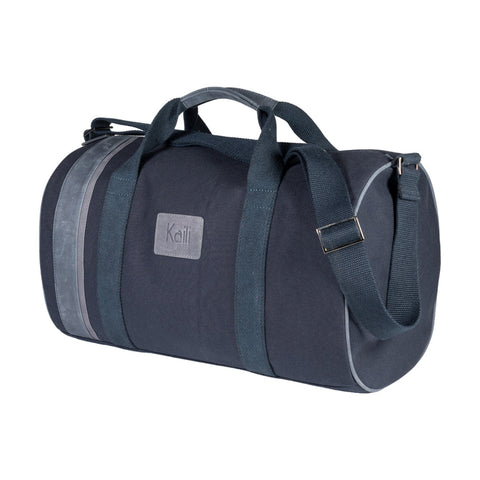 K2006DF | 100% Cotton Canvas /Wild Leather Travel Duffle Bag, full grain, Naked - Blue color, zipper closure. Size: 45 x 25 x 28 cm - Package: Tnt bag-0