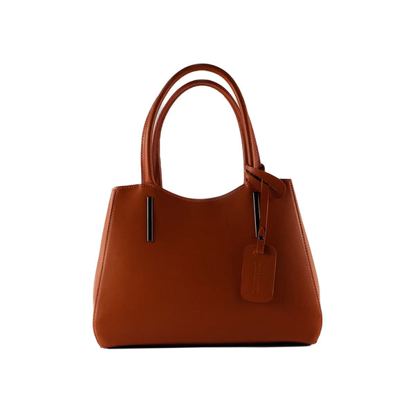RB1004AM | Genuine Leather Handbag Made in Italy with Removable Shoulder Strap and Metal Snap Hook Attachments - Gunmetal - Paprika Color - Dimensions: 33 x 25 x 15 cm + Handles 13 cm-0