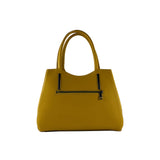 RB1004R | Genuine Leather Handbag Made in Italy with Removable Shoulder Strap and Metal Snap Hook Attachments - Gunmetal - Mustard Color - Dimensions: 33 x 25 x 15 cm + Handles 13 cm-1