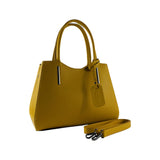RB1004R | Genuine Leather Handbag Made in Italy with Removable Shoulder Strap and Metal Snap Hook Attachments - Gunmetal - Mustard Color - Dimensions: 33 x 25 x 15 cm + Handles 13 cm-2