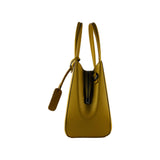 RB1004R | Genuine Leather Handbag Made in Italy with Removable Shoulder Strap and Metal Snap Hook Attachments - Gunmetal - Mustard Color - Dimensions: 33 x 25 x 15 cm + Handles 13 cm-3