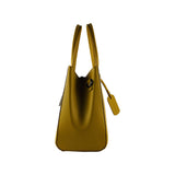 RB1004R | Genuine Leather Handbag Made in Italy with Removable Shoulder Strap and Metal Snap Hook Attachments - Gunmetal - Mustard Color - Dimensions: 33 x 25 x 15 cm + Handles 13 cm-4