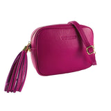 RB1007BE | Women's Genuine Leather Shoulder Bag Made in Italy. Removable shoulder strap. Polished Gold Metal Snap Hook Attachments - Fuchsia Color - Dimensions: 20 x 15 x 7 cm-0