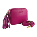 RB1007BE | Women's Genuine Leather Shoulder Bag Made in Italy. Removable shoulder strap. Polished Gold Metal Snap Hook Attachments - Fuchsia Color - Dimensions: 20 x 15 x 7 cm-2