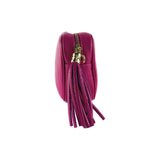 RB1007BE | Women's Genuine Leather Shoulder Bag Made in Italy. Removable shoulder strap. Polished Gold Metal Snap Hook Attachments - Fuchsia Color - Dimensions: 20 x 15 x 7 cm-4