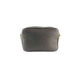 RB1008AQ | Women's Double Zip Crossbody Bag in Genuine Leather Made in Italy. Removable shoulder strap. Polished Gold Metal Snap Hook Attachments - Taupe Color - Dimensions: 20 x 15 x 9 cm-1