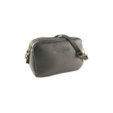 RB1008AQ | Women's Double Zip Crossbody Bag in Genuine Leather Made in Italy. Removable shoulder strap. Polished Gold Metal Snap Hook Attachments - Taupe Color - Dimensions: 20 x 15 x 9 cm-0